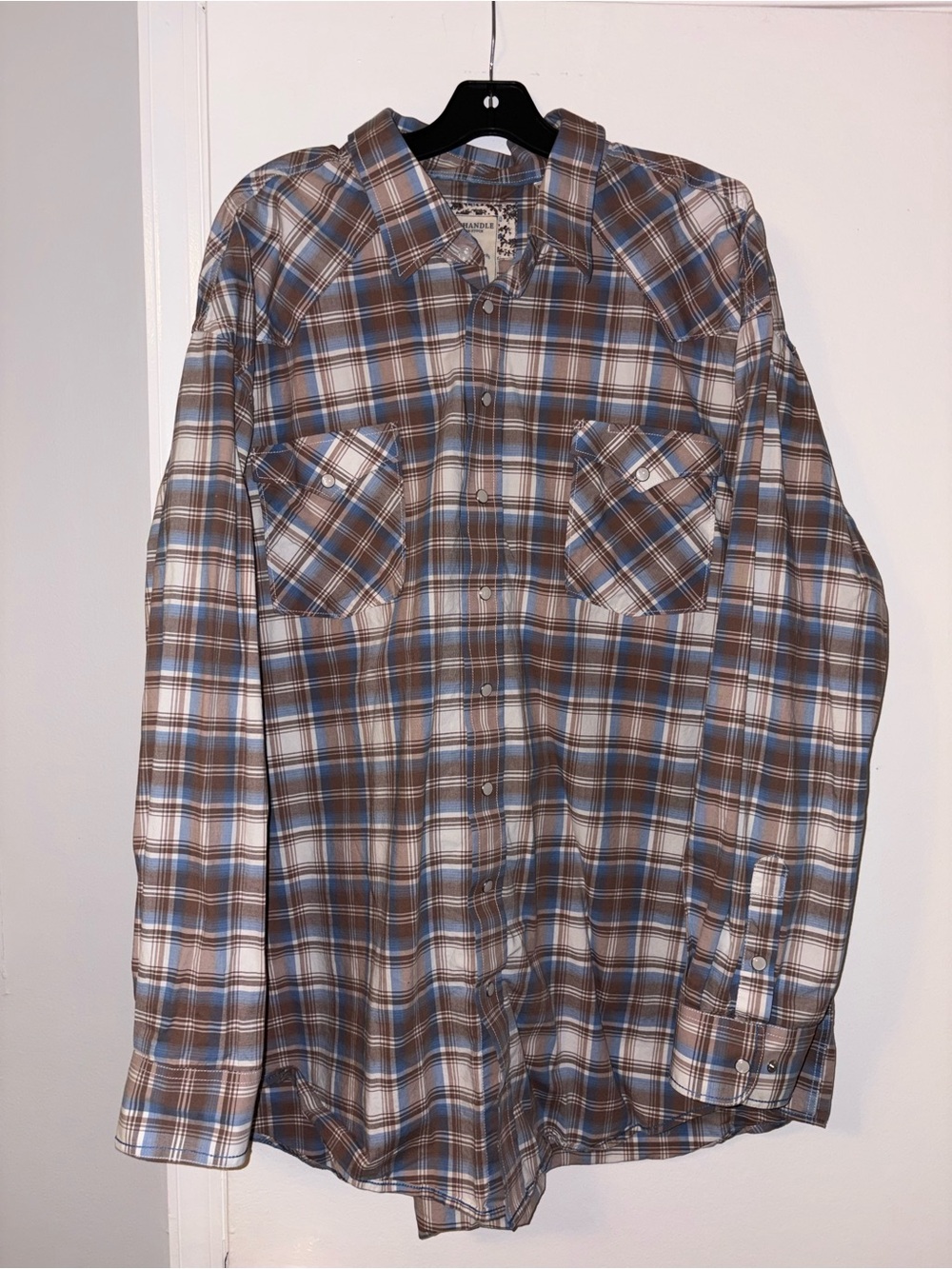 Men's Plaid Button-Down Shirt in Brown & Blue by Rancher